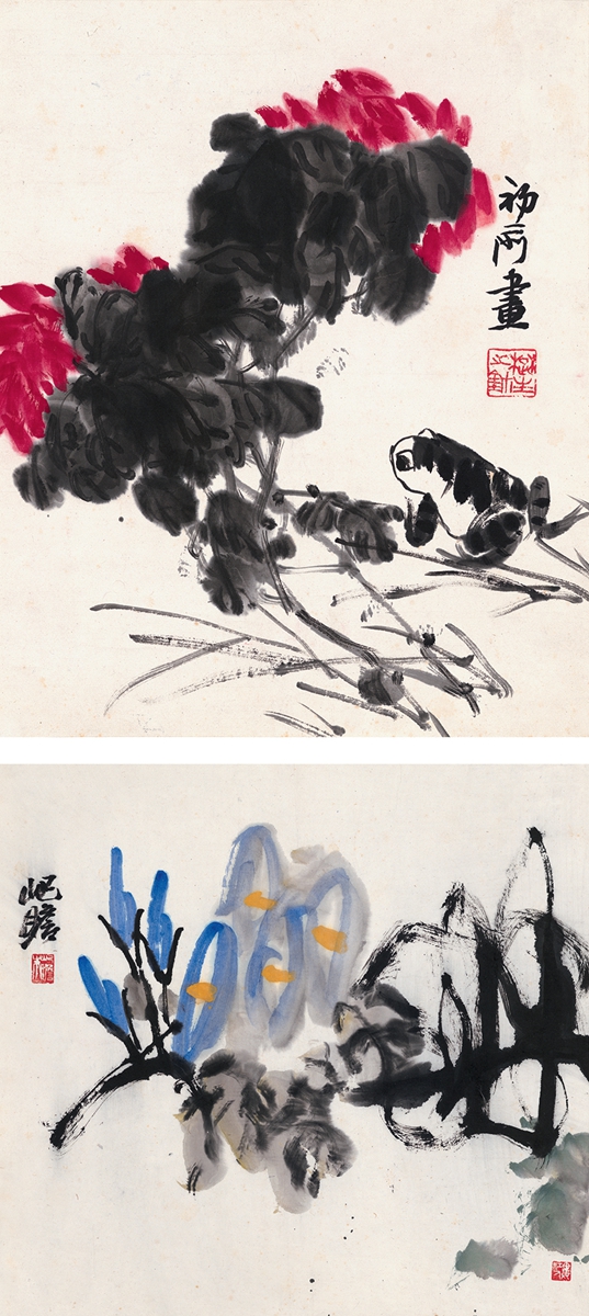 来楚生(1903～1975),朱屺瞻(1892～1996)蛙戏图·牵牛花